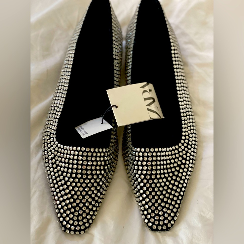 Zara Black and Silver Studded Flats